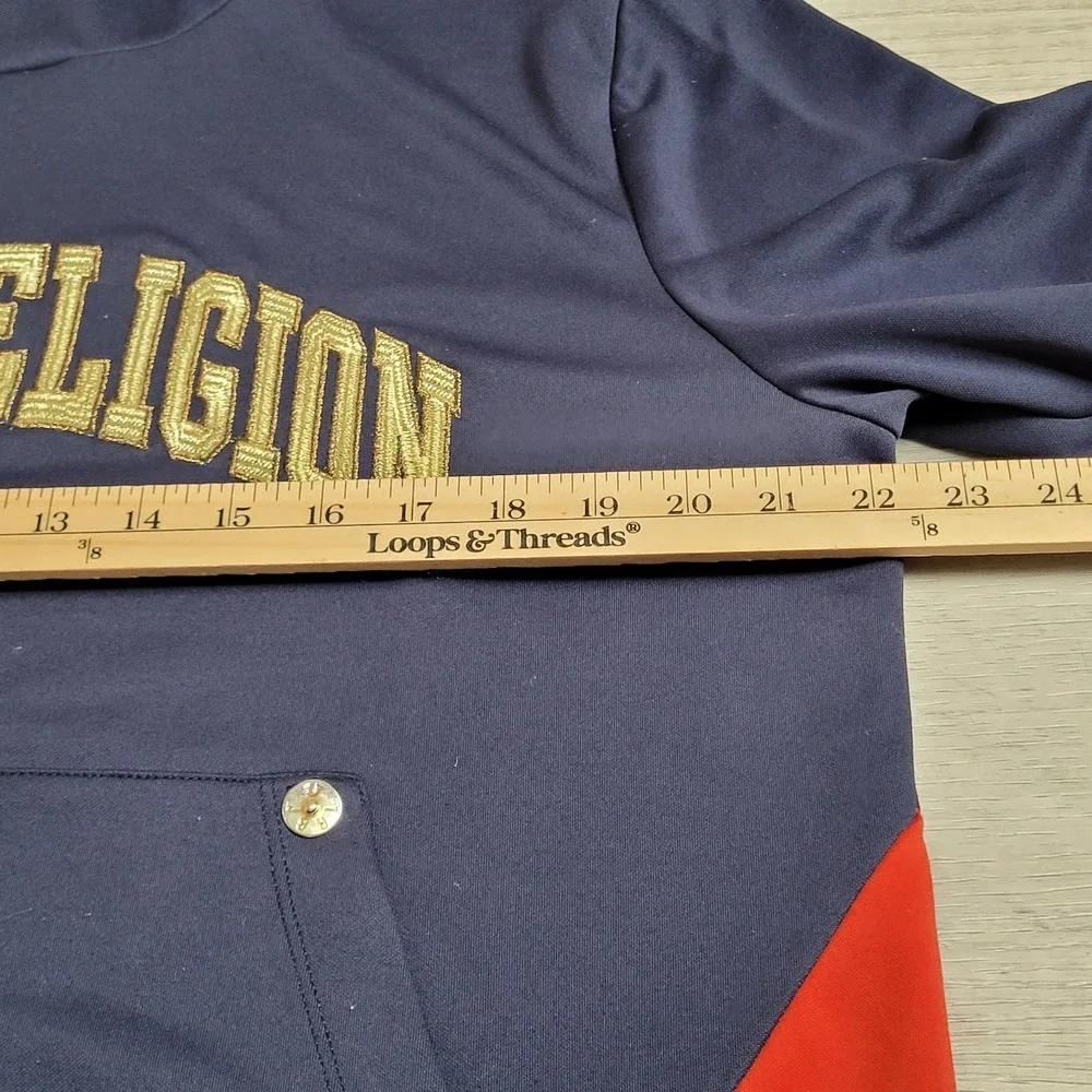 🧡Vintage True Religion Hoodie Unisex L Color Block Embroidered Sweatshirt Y2K